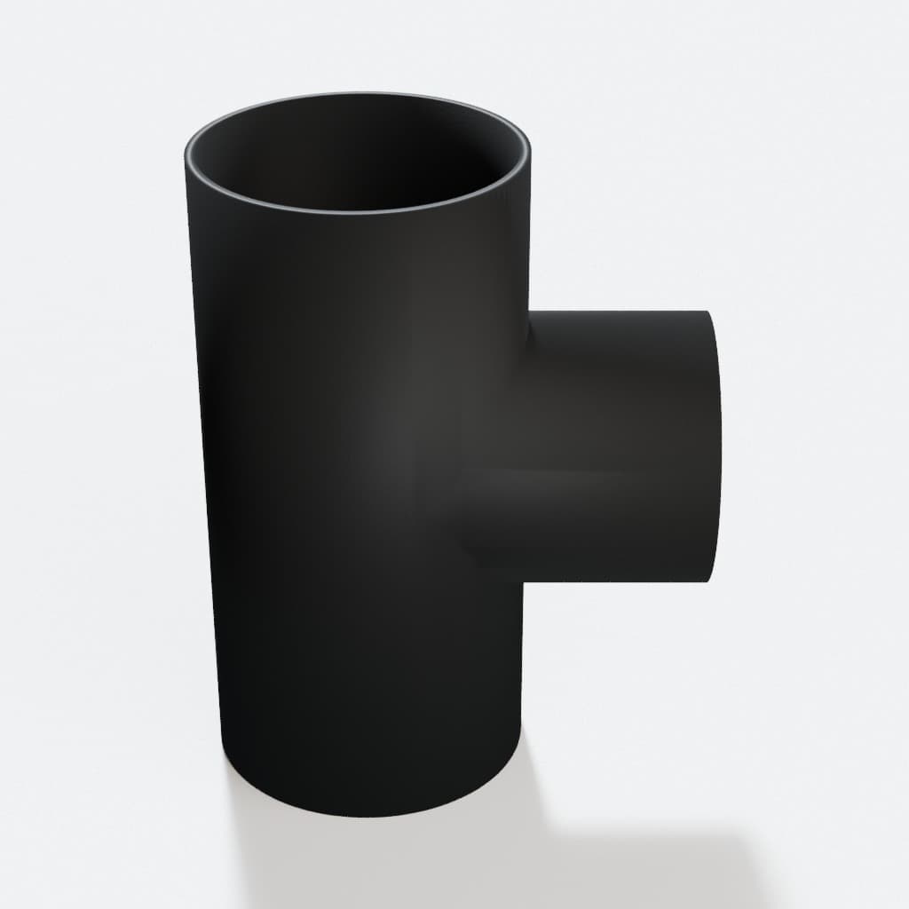 3 inch to 2-1/2 inch Tee Fitting - 3D Printed Dust Collection Fitting, product render in Black