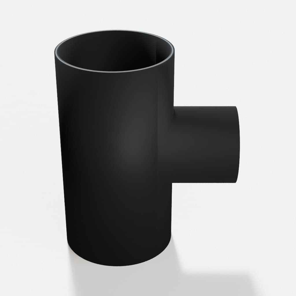 3 inch to 2 inch Tee Fitting - 3D Printed Dust Collection Fitting, product render in Black