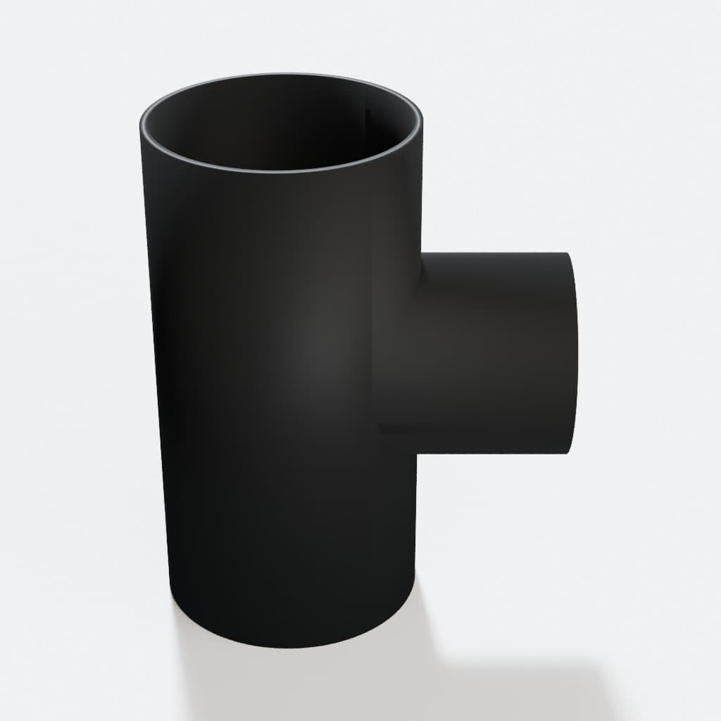 3 inch to 2-1/4 inch Tee Fitting - 3D Printed Dust Collection Fitting, product render in Black
