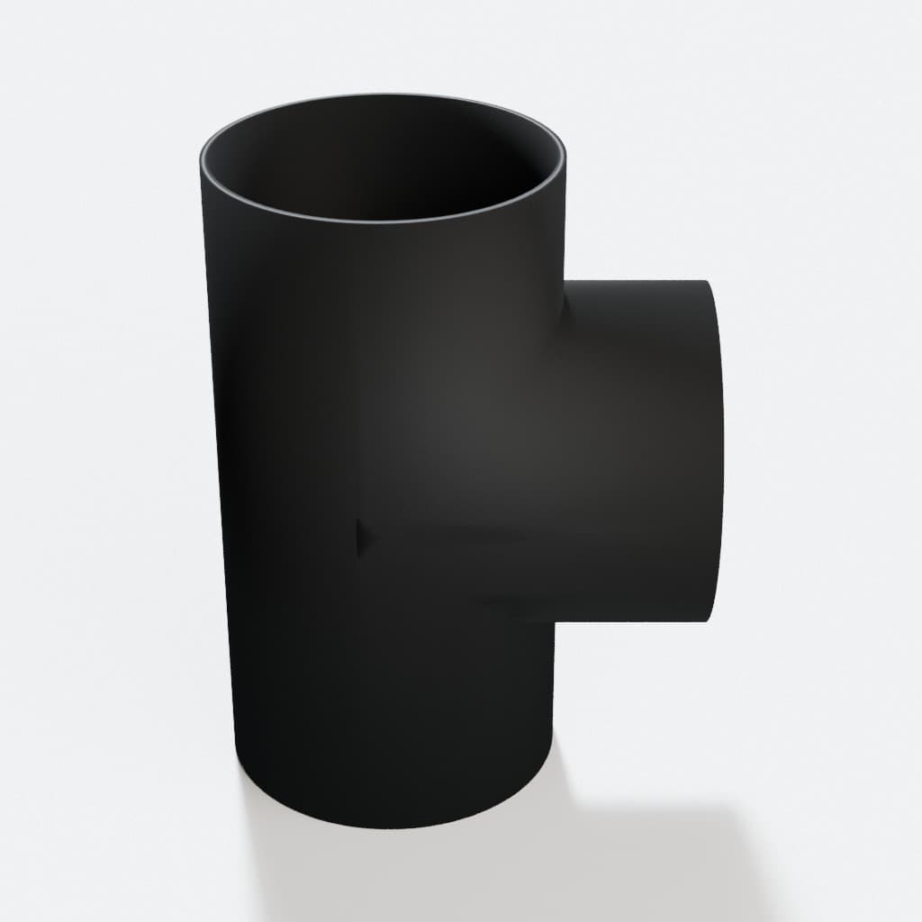 4 inch Tee Fitting - 3D Printed Dust Collection Fitting, product render in Black