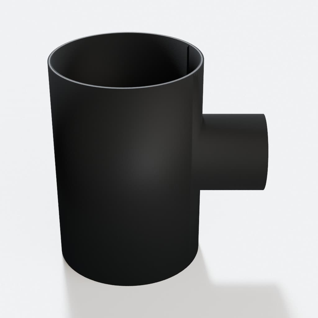 4 inch to 2 inch Tee Fitting - 3D Printed Dust Collection Fitting, product render in Black