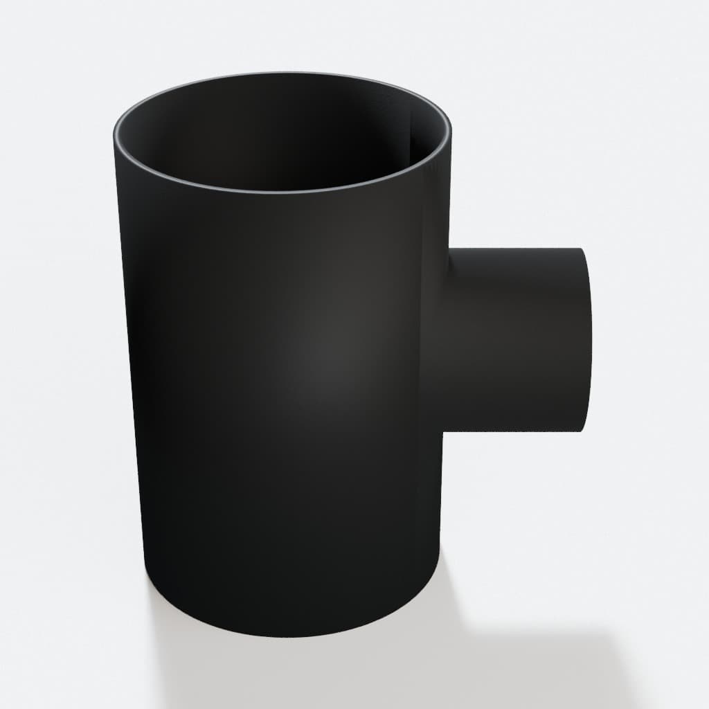 4 inch to 2-1/4 inch Tee Fitting - 3D Printed Dust Collection Fitting, product render in Black