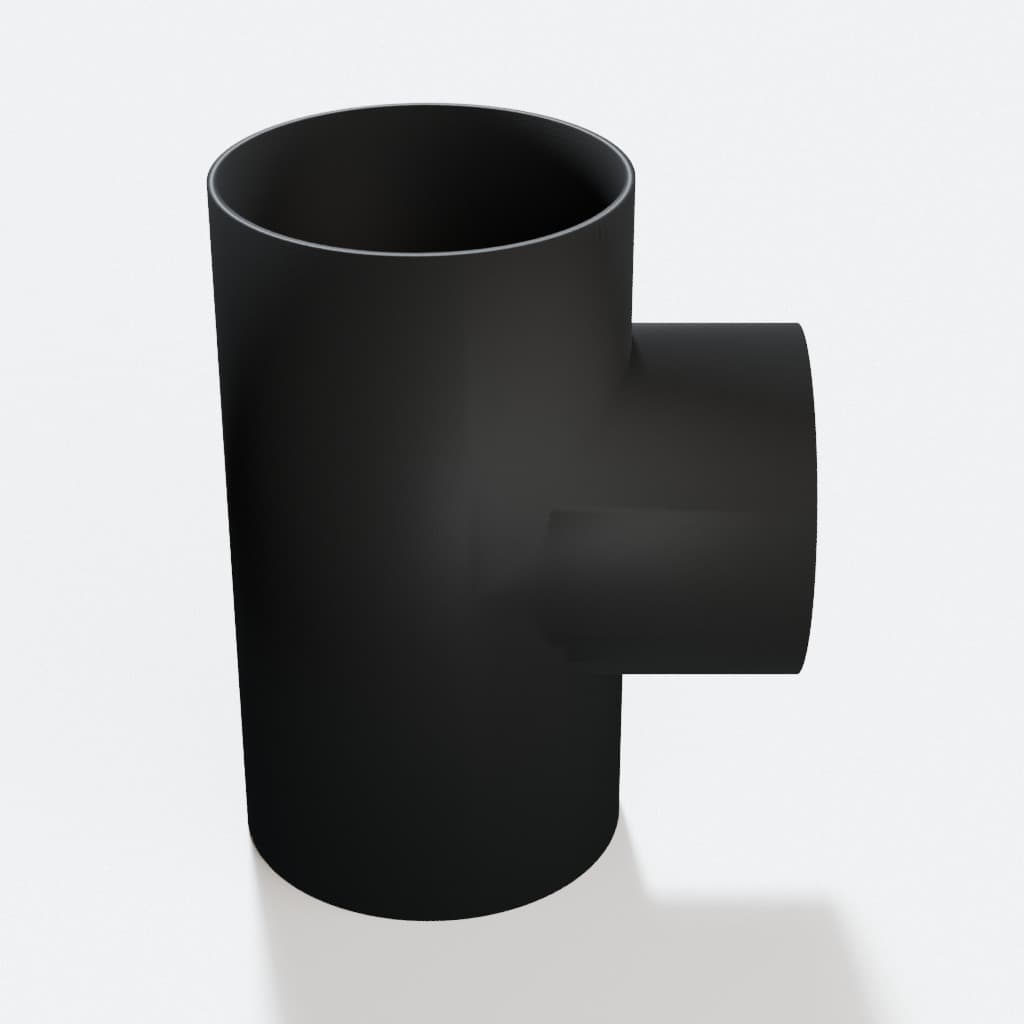 4 inch to 3-1/2 inch Tee Fitting - 3D Printed Dust Collection Fitting, product render in Black