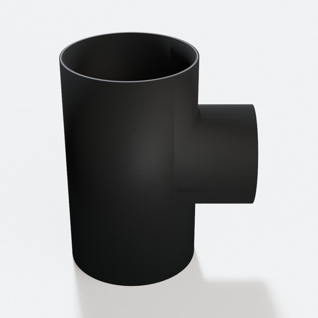 4 inch to 3 inch Tee Fitting - 3D Printed Dust Collection Fitting, product render in Black