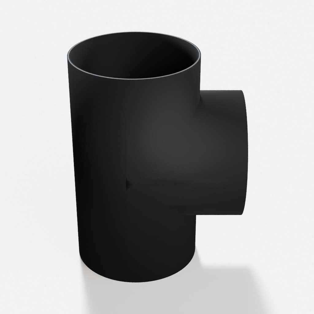 5 inch Tee Fitting - 3D Printed Dust Collection Fitting, product render in Black