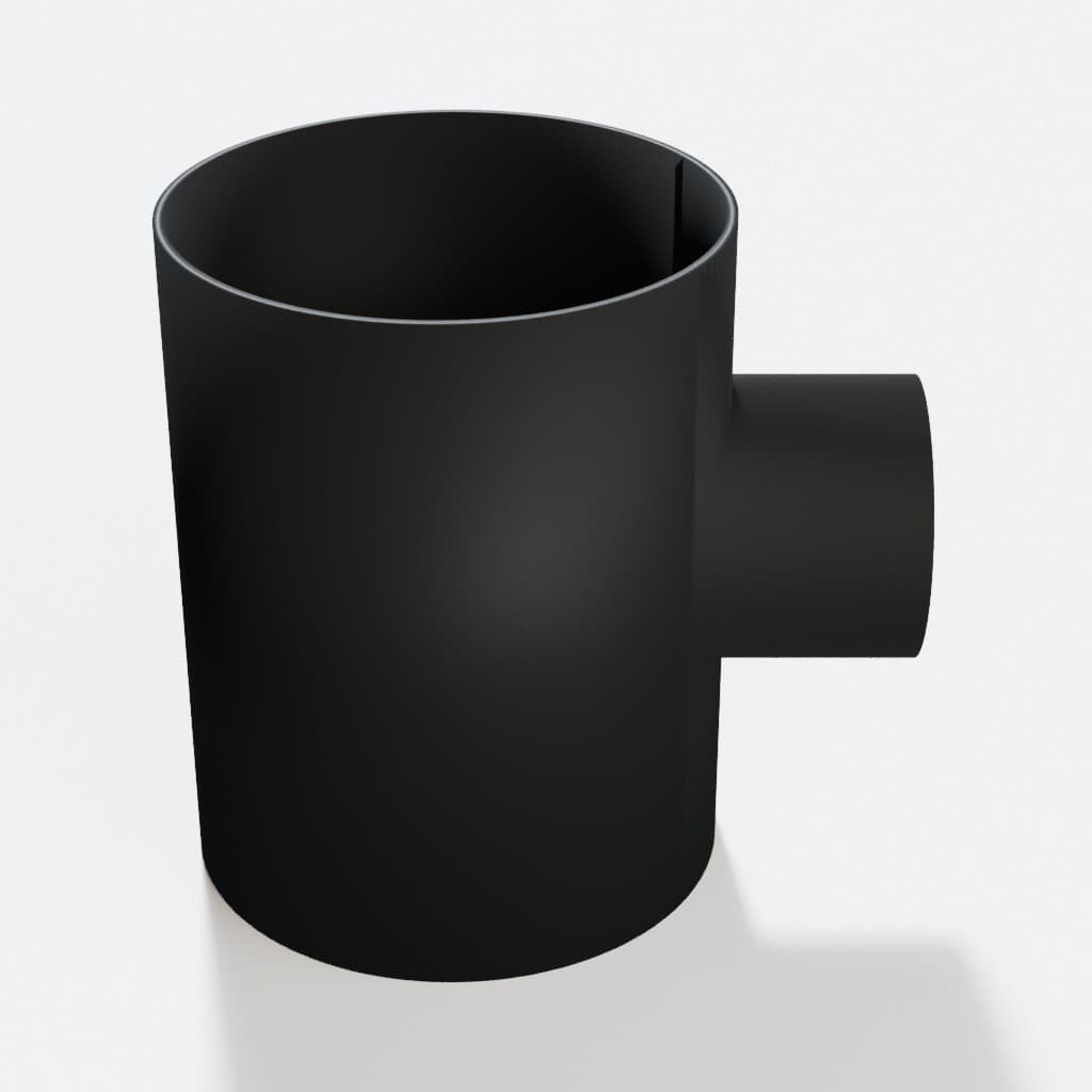 5 inch to 2-1/2 inch Tee Fitting - 3D Printed Dust Collection Fitting, product render in Black