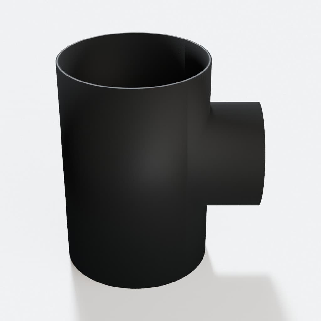 5 inch to 3-1/2 inch Tee Fitting - 3D Printed Dust Collection Fitting, product render in Black