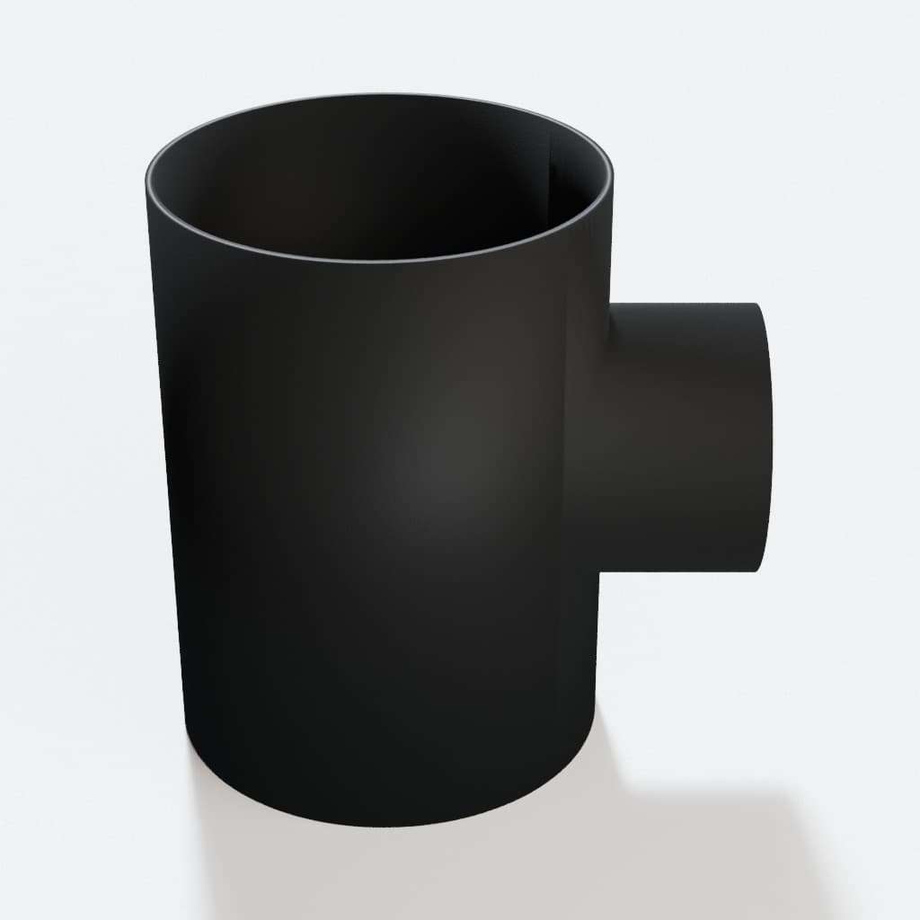 5 inch to 3 inch Tee Fitting - 3D Printed Dust Collection Fitting, product render in Black