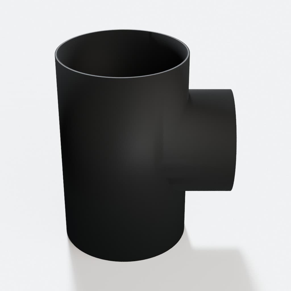 5 inch to 4 inch Tee Fitting - 3D Printed Dust Collection Fitting, product render in Black
