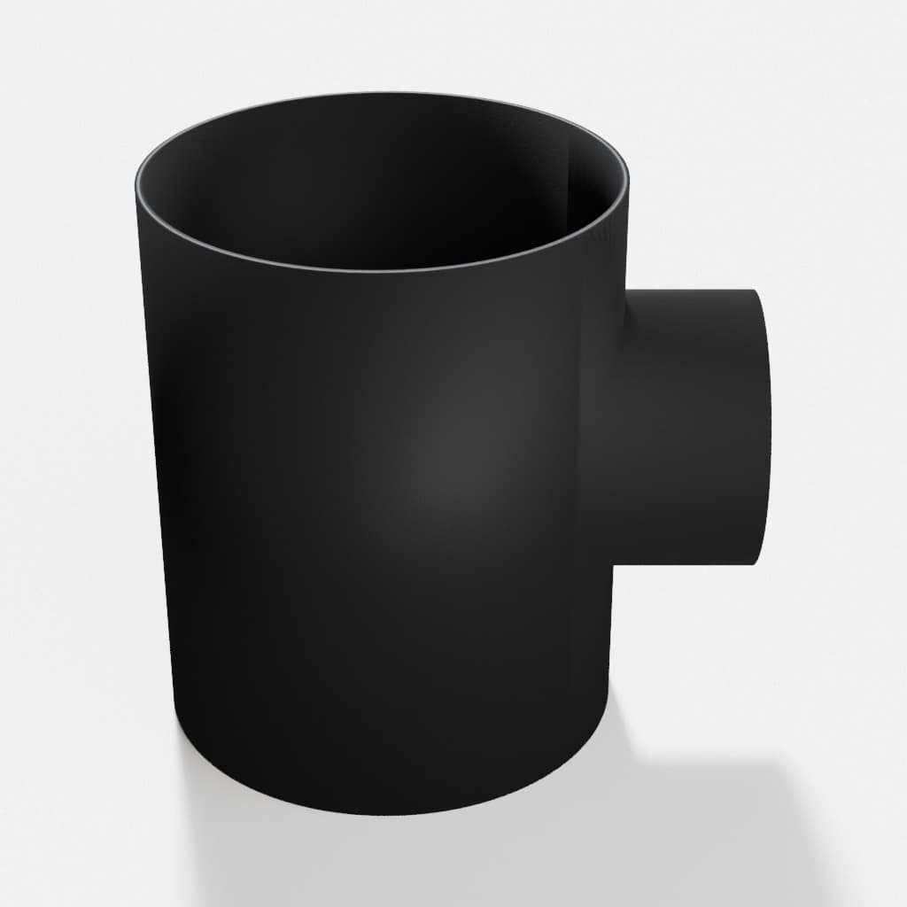 6 inch to 3-1/2 inch Tee Fitting - 3D Printed Dust Collection Fitting, product render in Black