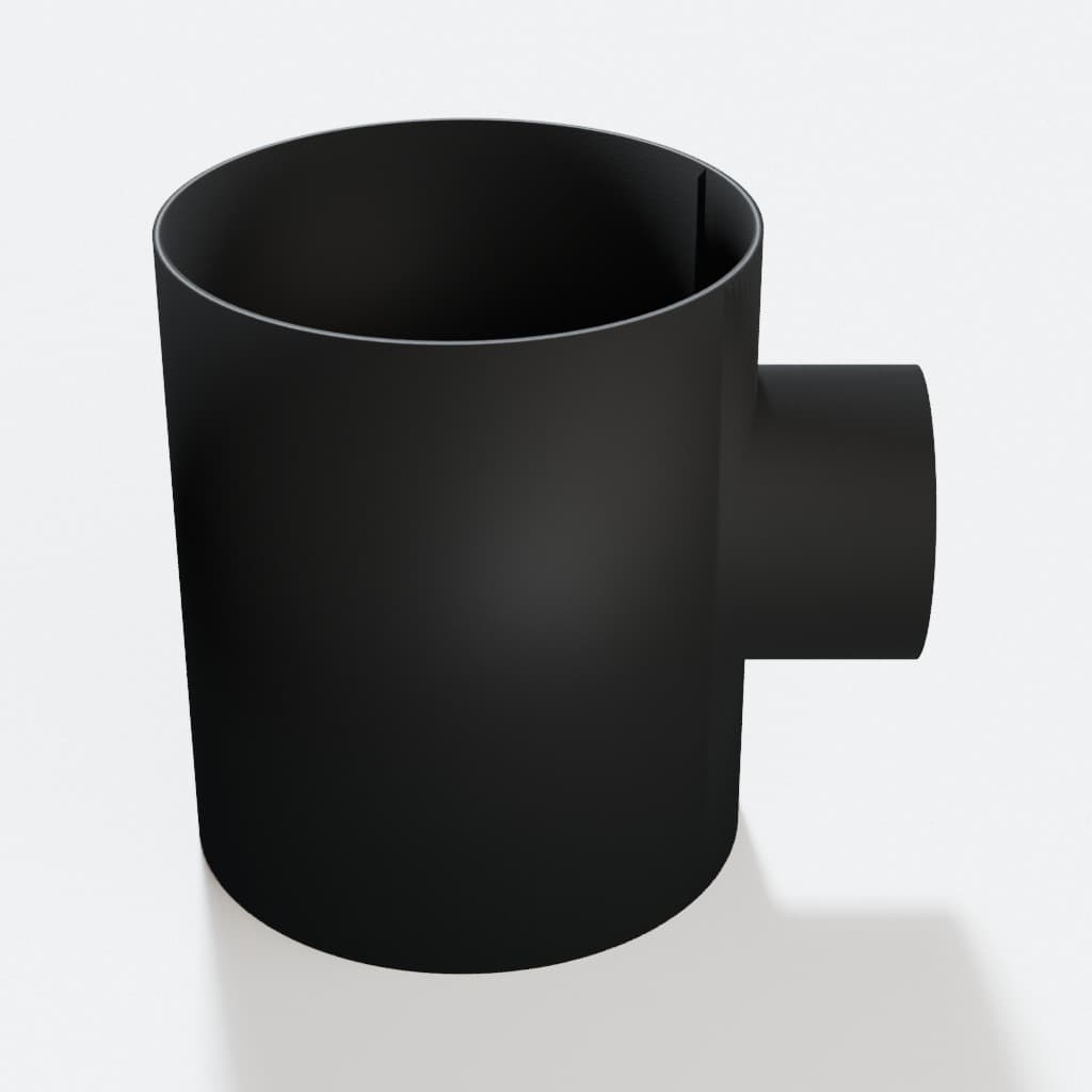 6 inch to 3 inch Tee Fitting - 3D Printed Dust Collection Fitting, product render in Black