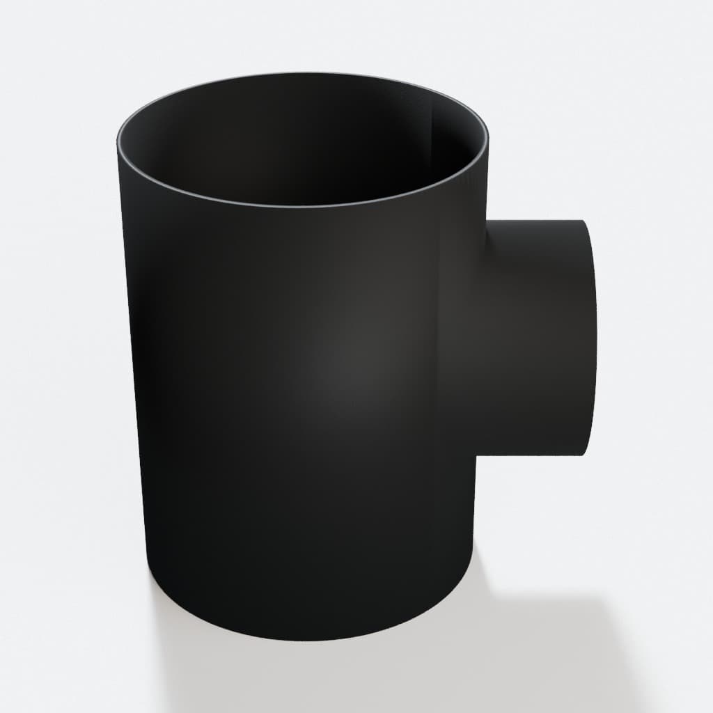 6 inch to 4 inch Tee Fitting - 3D Printed Dust Collection Fitting, product render in Black