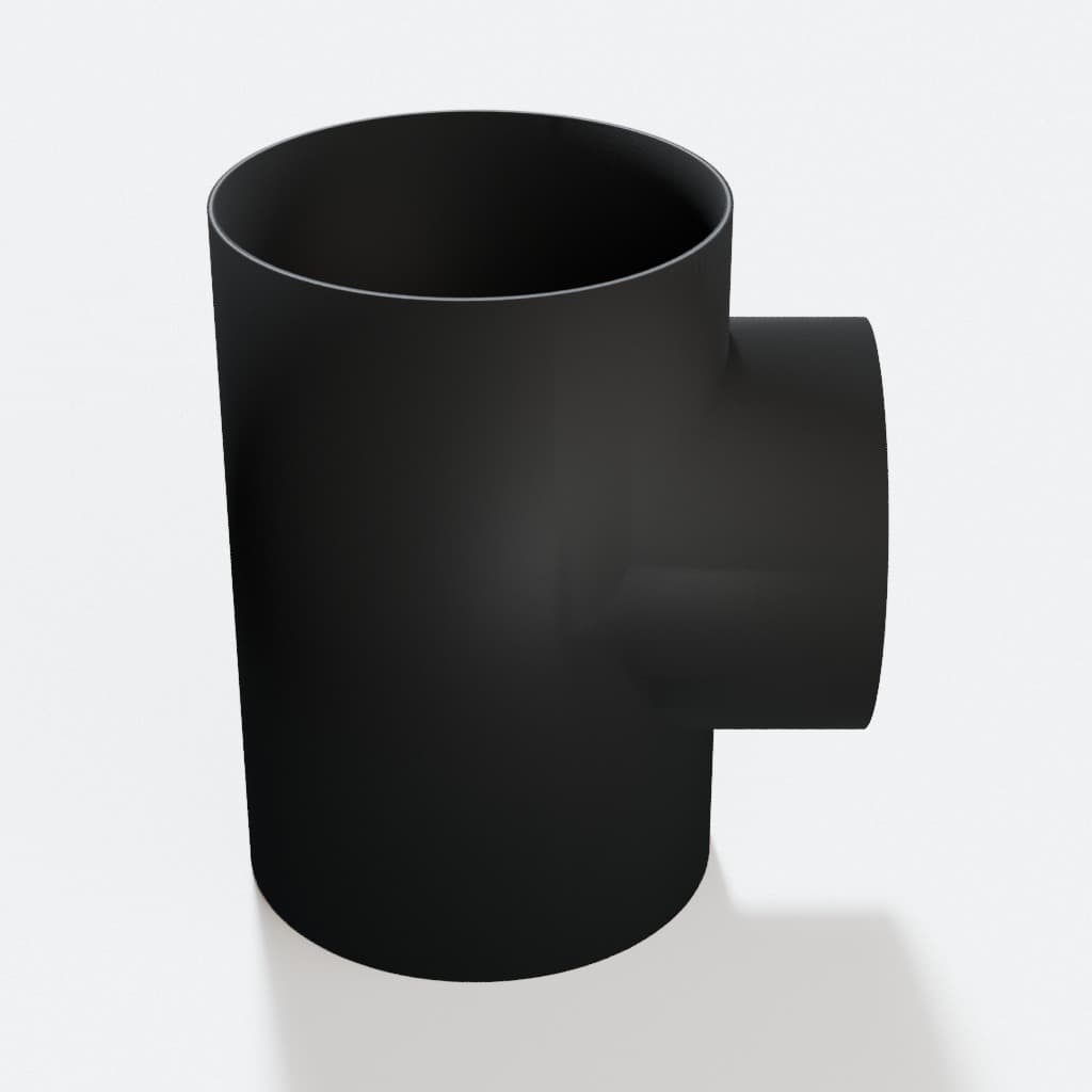 6 inch to 5 inch Tee Fitting - 3D Printed Dust Collection Fitting, product render in Black
