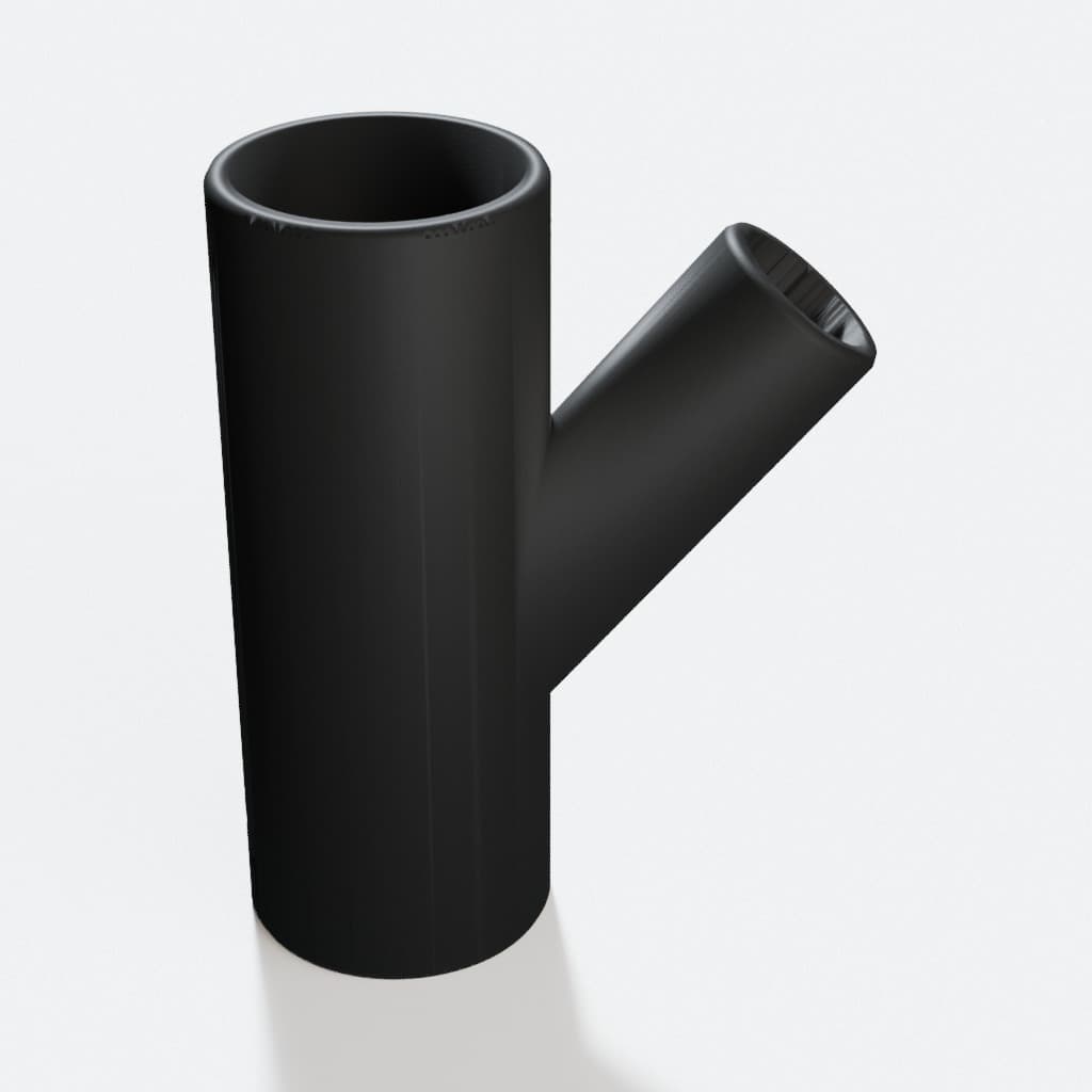 1-7/8 inch to 1 inch Wye Splitter - 3D Printed Dust Collection Fitting, product render in Black
