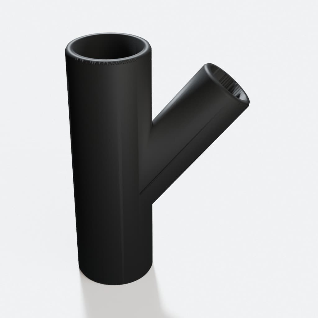 1-1/2 inch to 1 inch Wye Splitter - 3D Printed Dust Collection Fitting, product render in Black