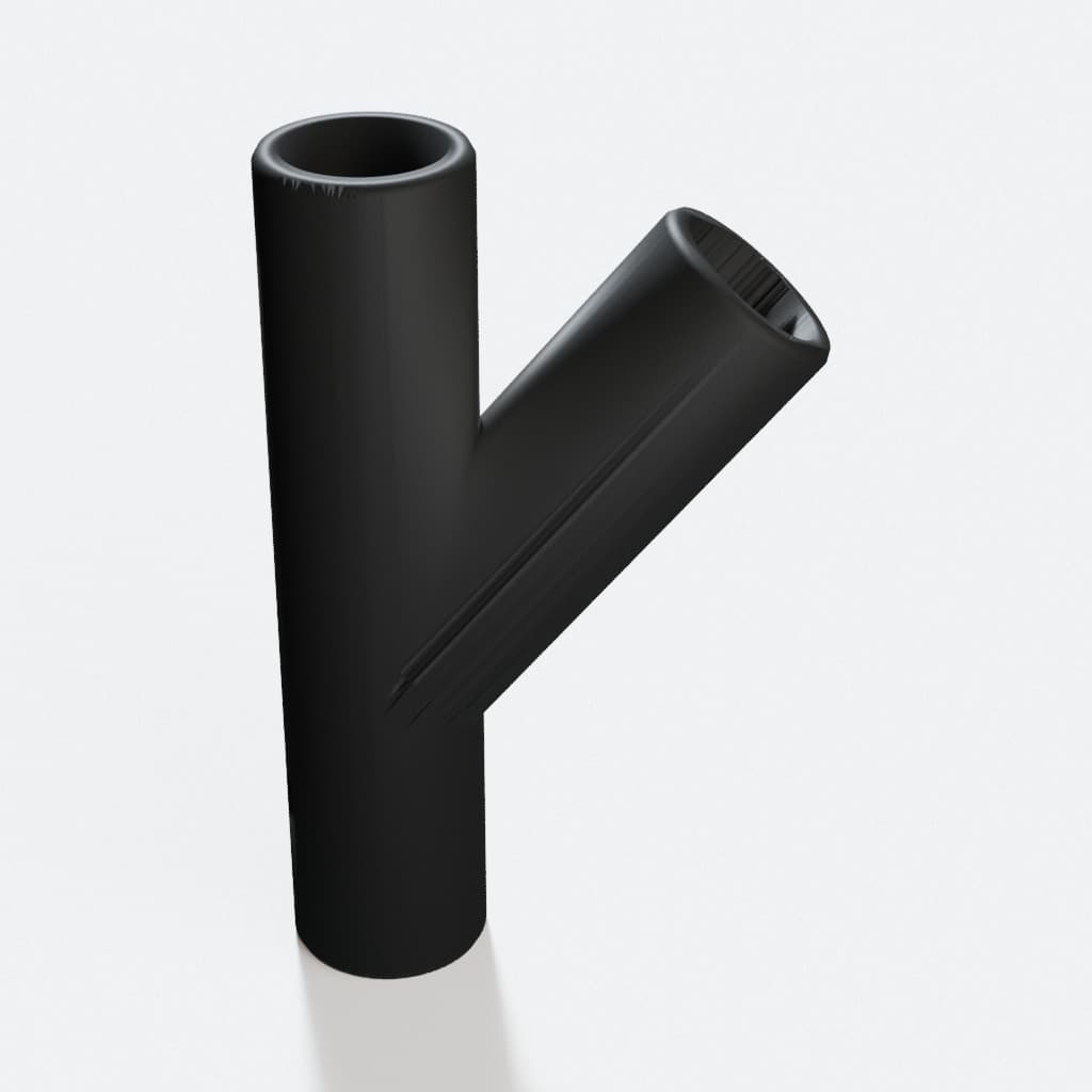 1 inch Wye Splitter - 3D Printed Dust Collection Fitting, product render in Black