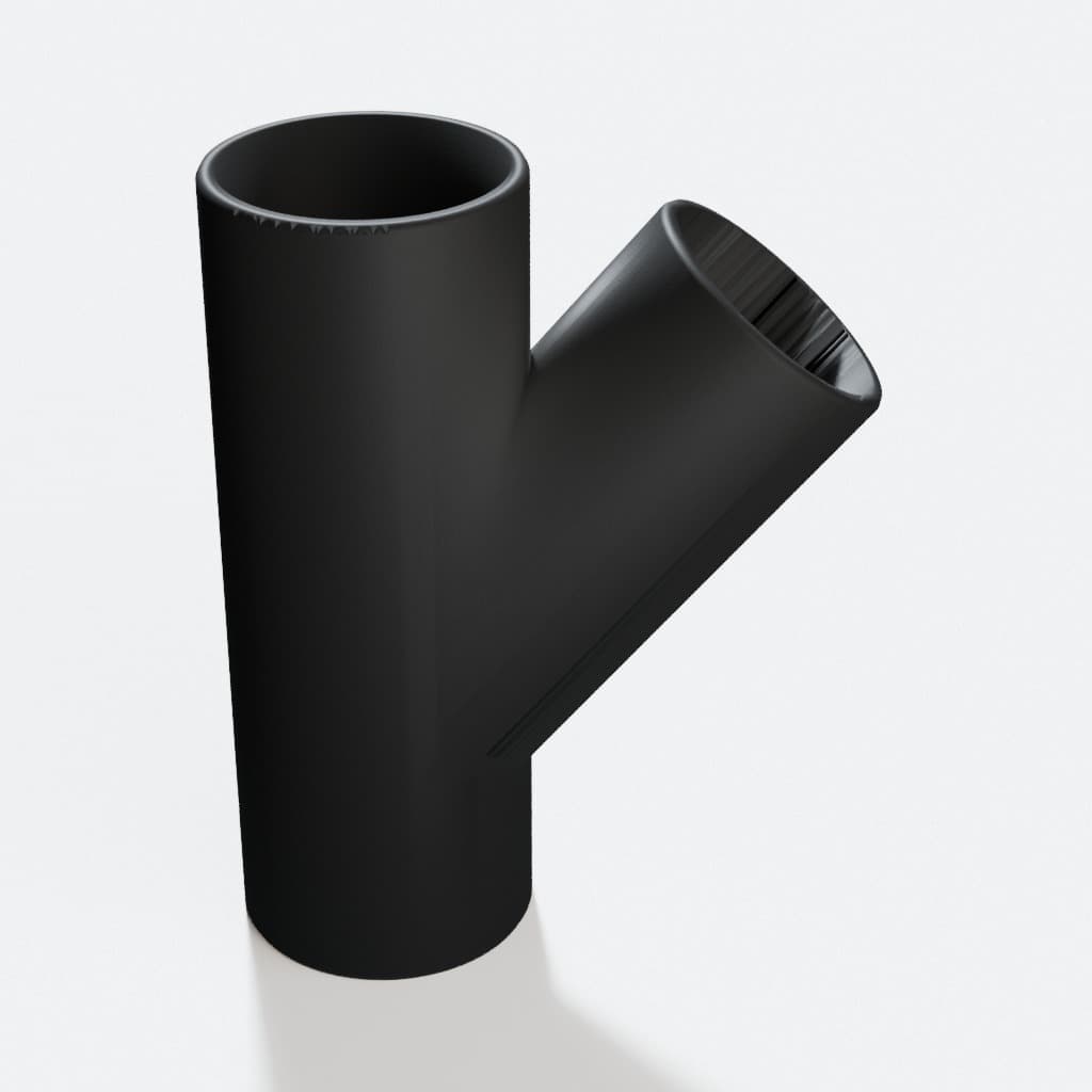 2-1/2 inch to 2-1/4 inch Wye Splitter - 3D Printed Dust Collection Fitting, product render in Black