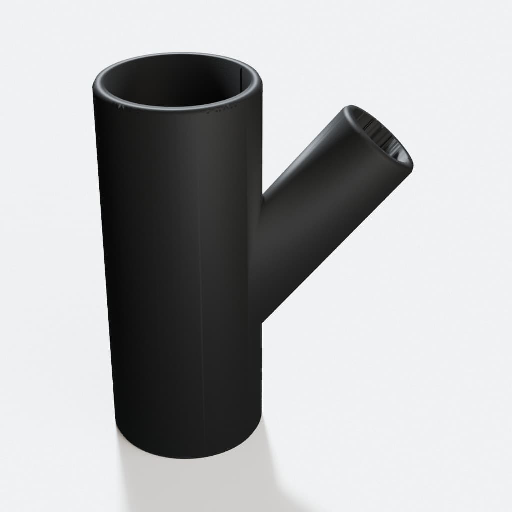 2 inch to 1 inch Wye Splitter - 3D Printed Dust Collection Fitting, product render in Black