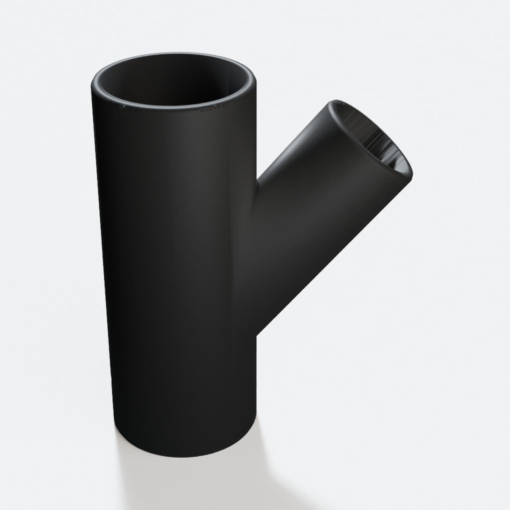 2-1/4 inch to 1-1/2 inch Wye Splitter - 3D Printed Dust Collection Fitting, product render in Black