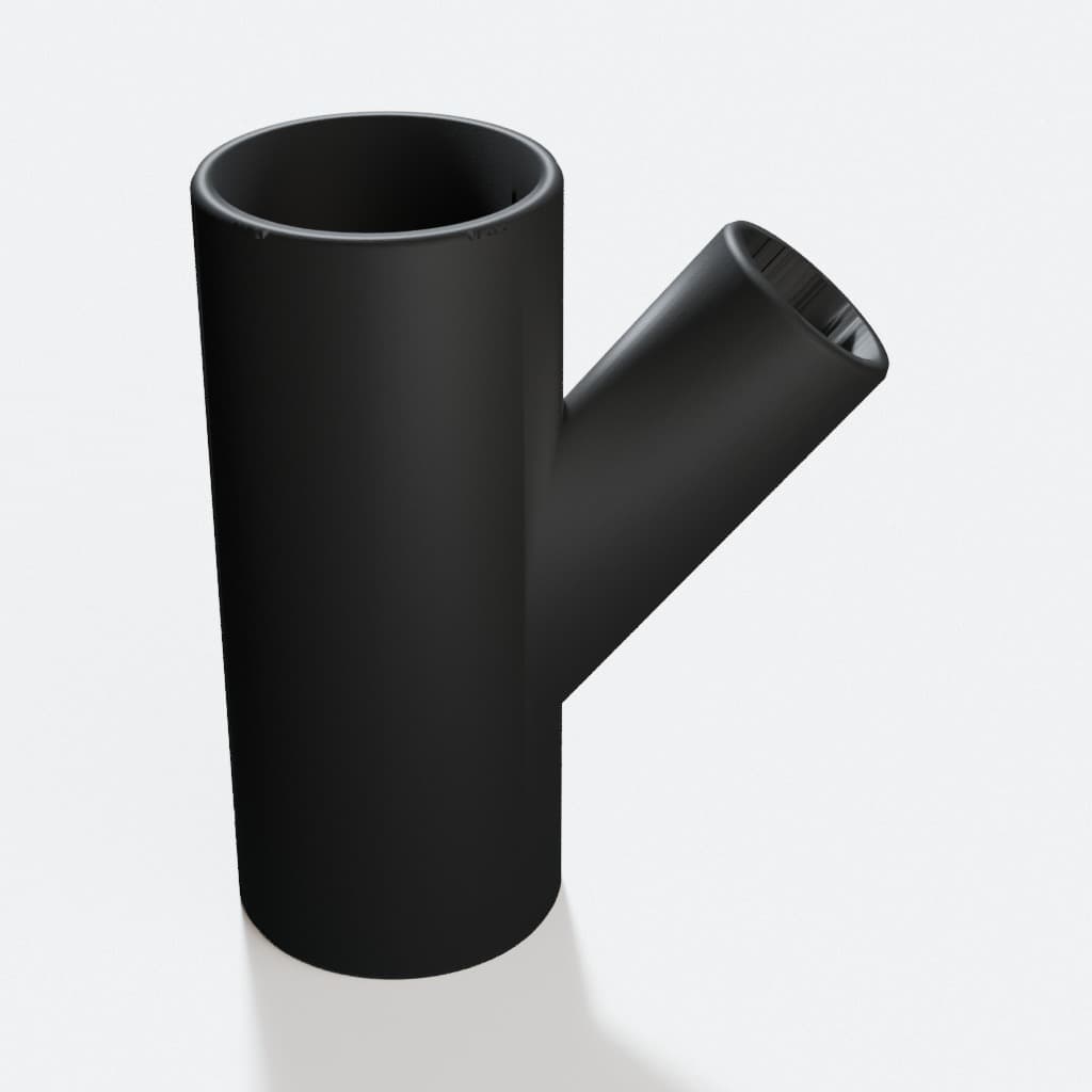 2-1/4 inch to 1-1/4 inch Wye Splitter - 3D Printed Dust Collection Fitting, product render in Black
