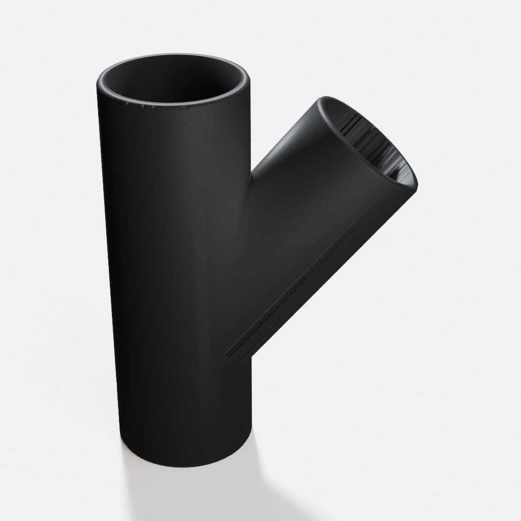 2-1/4 inch to 2 inch Wye Splitter - 3D Printed Dust Collection Fitting, product render in Black
