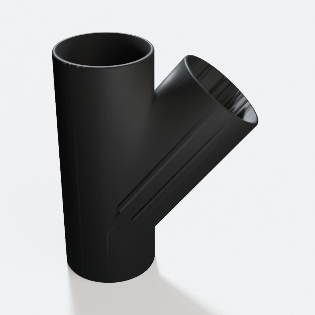 3-1/2 inch Wye Splitter - 3D Printed Dust Collection Fitting, product render in Black