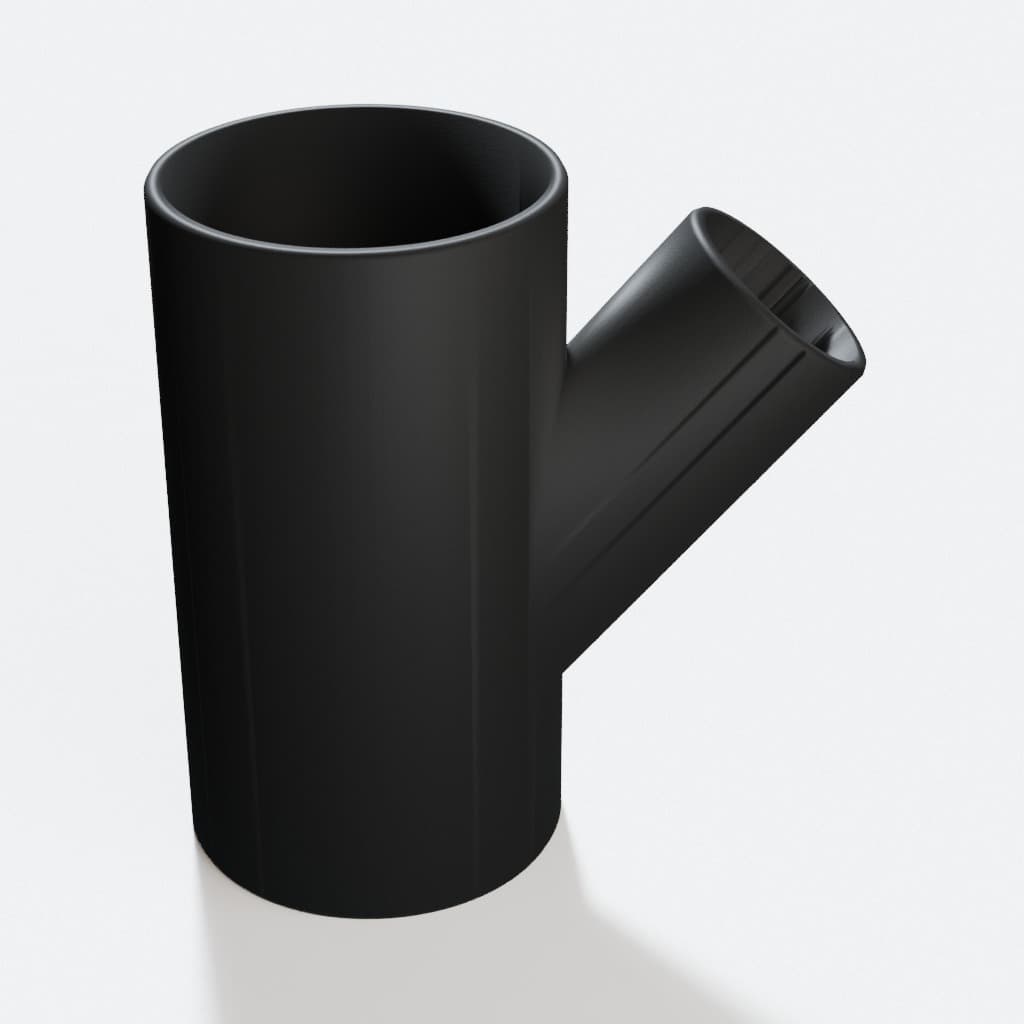 3-1/2 inch to 1-7/8 inch Wye Splitter - 3D Printed Dust Collection Fitting, product render in Black