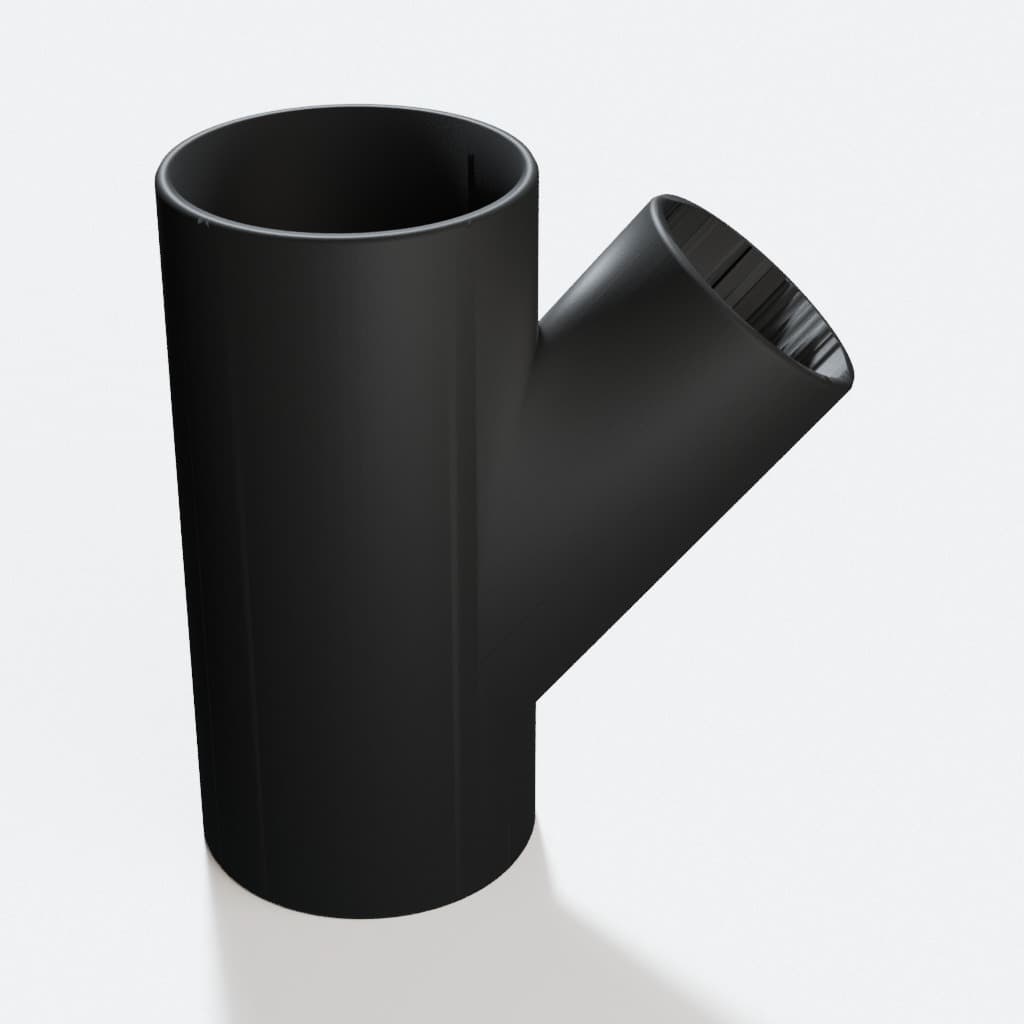 3-1/2 inch to 2-1/2 inch Wye Splitter - 3D Printed Dust Collection Fitting, product render in Black