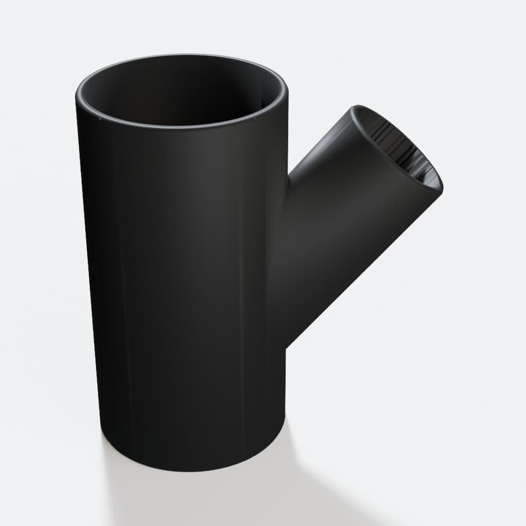 3-1/2 inch to 2 inch Wye Splitter - 3D Printed Dust Collection Fitting, product render in Black