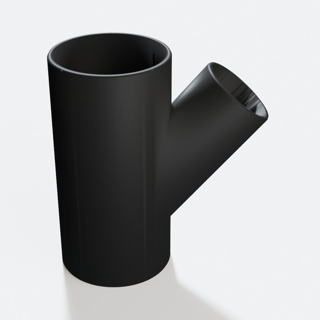3-1/2 inch to 2-1/4 inch Wye Splitter - 3D Printed Dust Collection Fitting, product render in Black