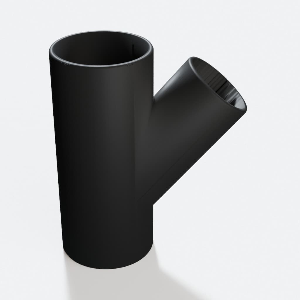3 inch to 2-1/4 inch Wye Splitter - 3D Printed Dust Collection Fitting, product render in Black