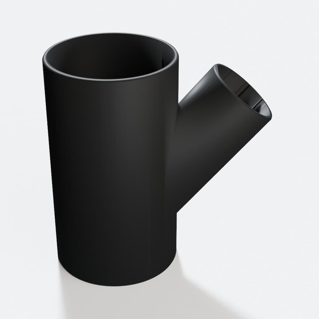 4 inch to 2-1/4 inch Wye Splitter - 3D Printed Dust Collection Fitting, product render in Black