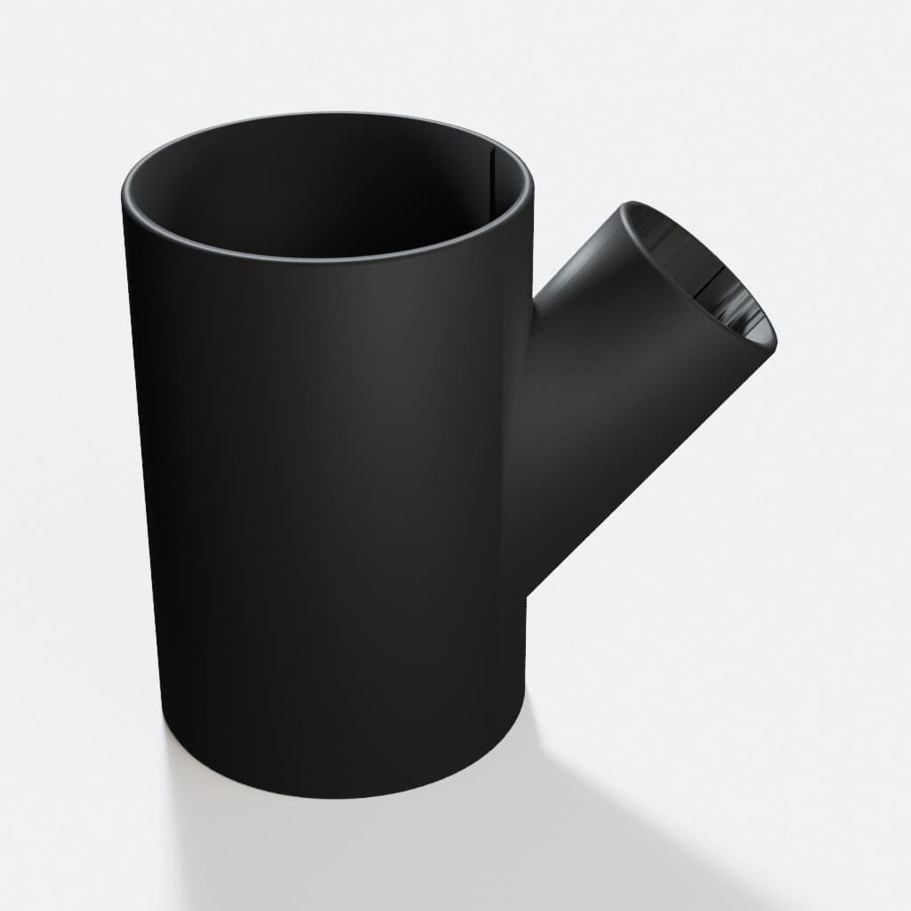 5 inch to 2-1/2 inch Wye Splitter - 3D Printed Dust Collection Fitting, product render in Black