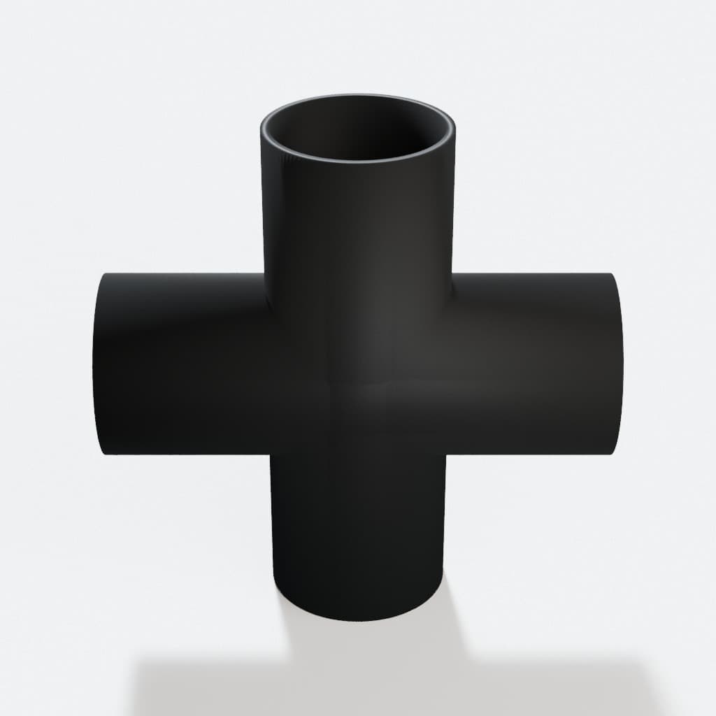 1-7/8 inch Cross Fitting - 3D Printed Dust Collection Fitting, product render in Black