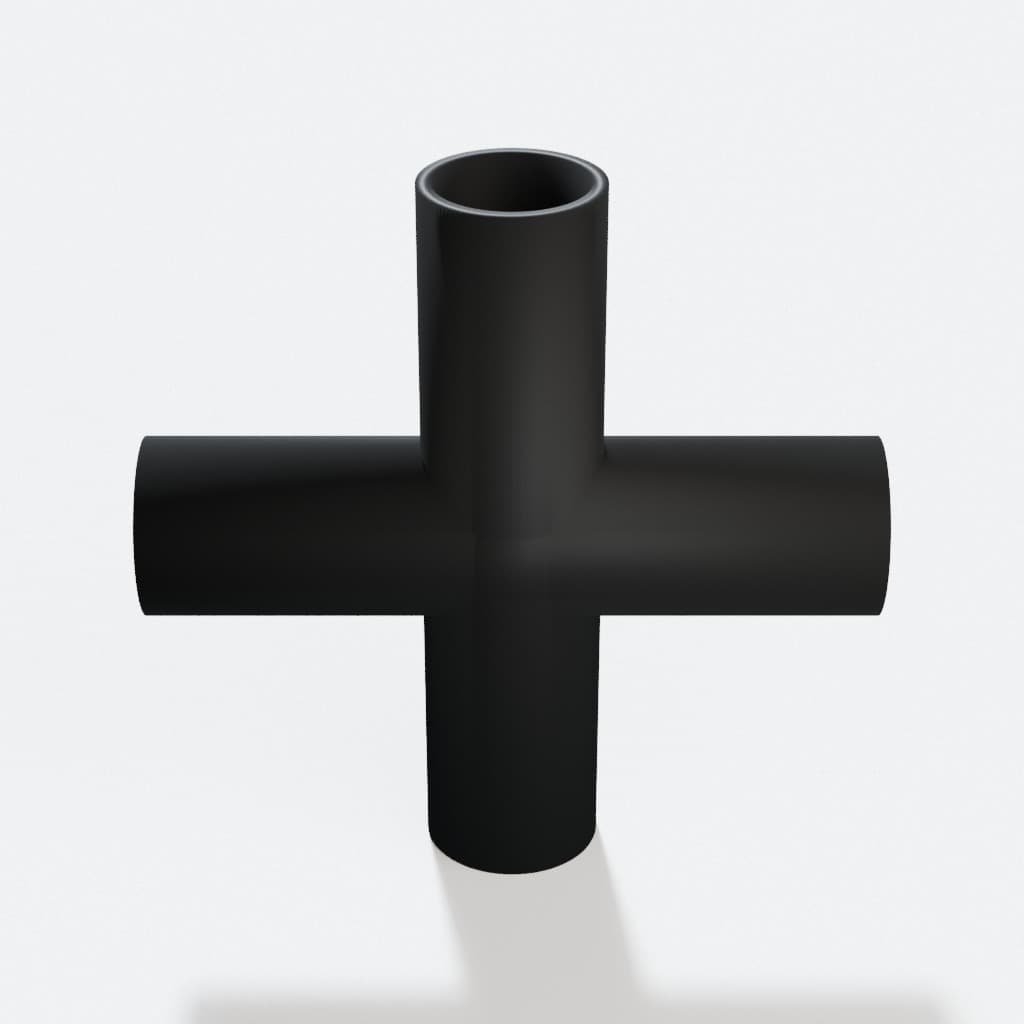 1 inch Cross Fitting - 3D Printed Dust Collection Fitting, product render in Black