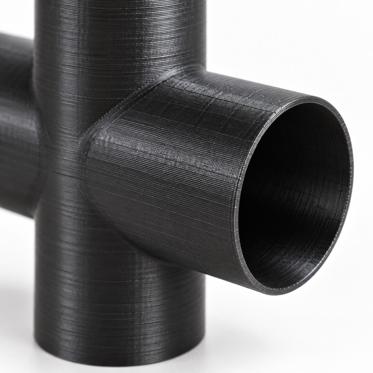 2-1/2 inch Cross Fitting - 3D Printed Dust Collection Fitting, close view of the printed surface