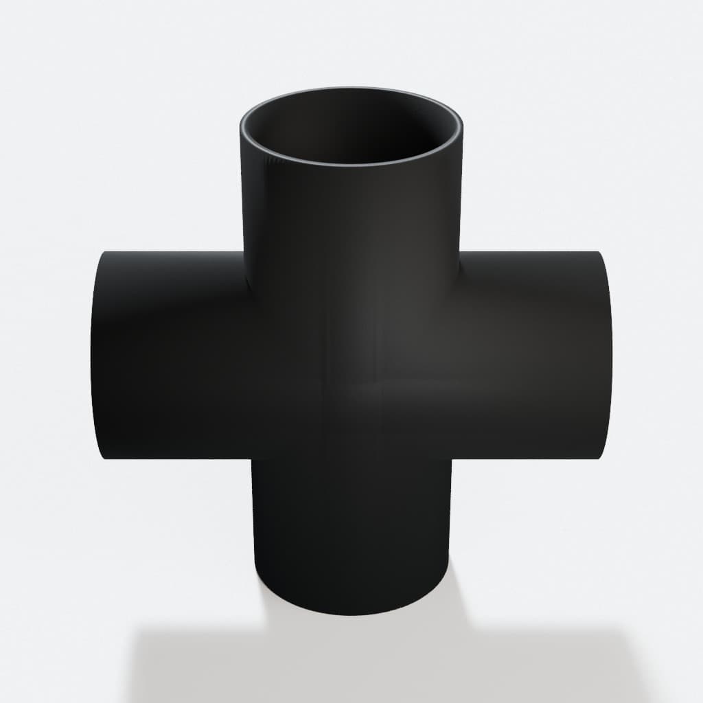 2-1/2 inch Cross Fitting - 3D Printed Dust Collection Fitting, product render in Black