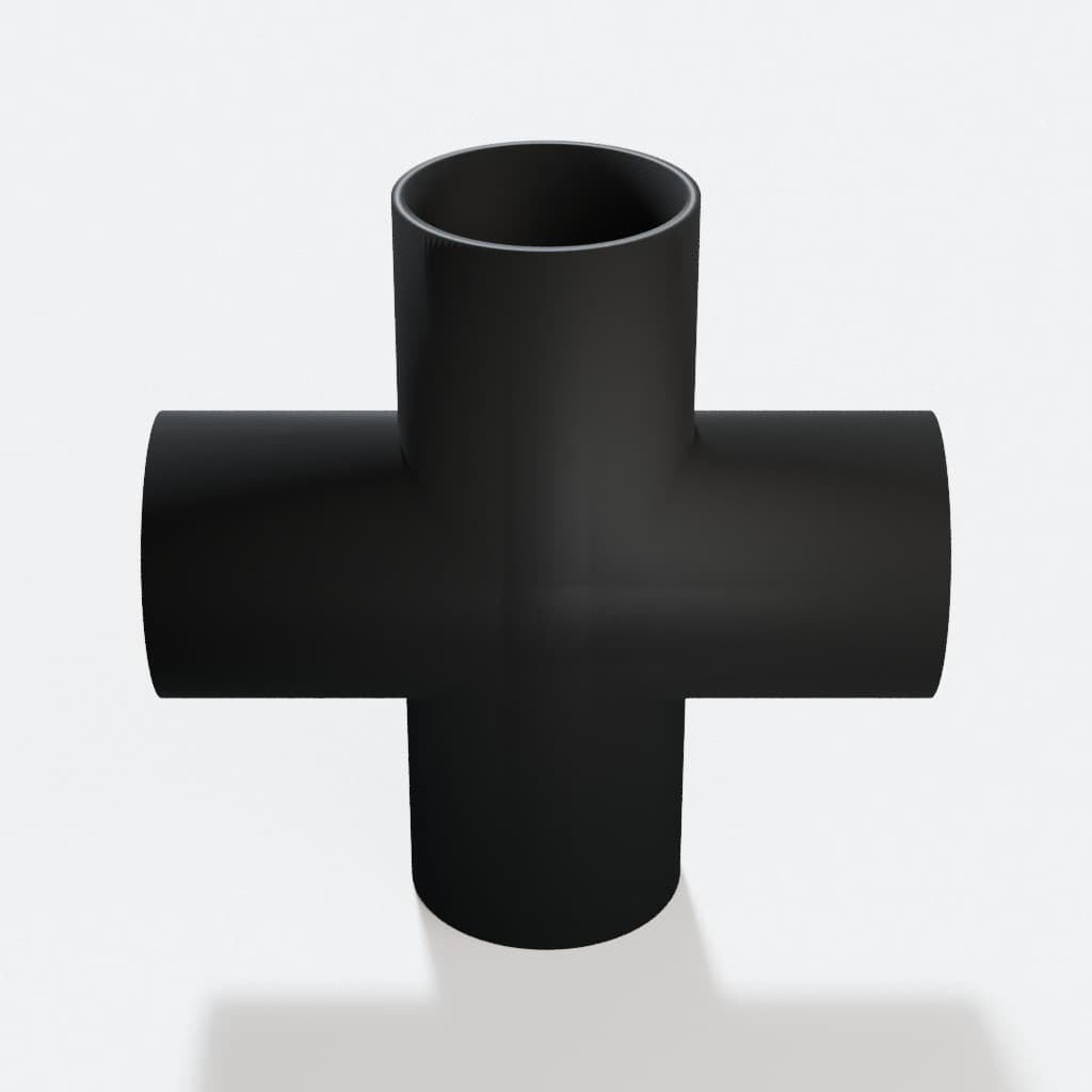 2 inch Cross Fitting - 3D Printed Dust Collection Fitting, product render in Black