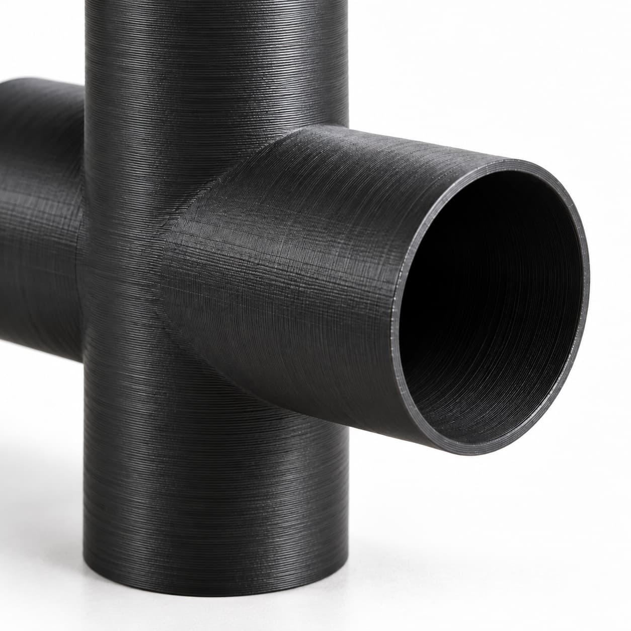 2-1/4 inch Cross Fitting - 3D Printed Dust Collection Fitting, close view of the printed surface