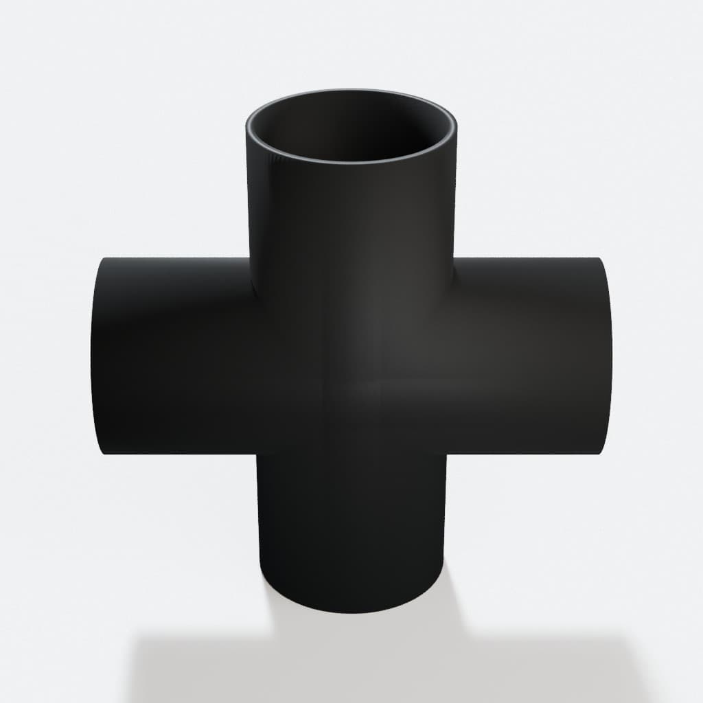 2-1/4 inch Cross Fitting - 3D Printed Dust Collection Fitting, product render in Black