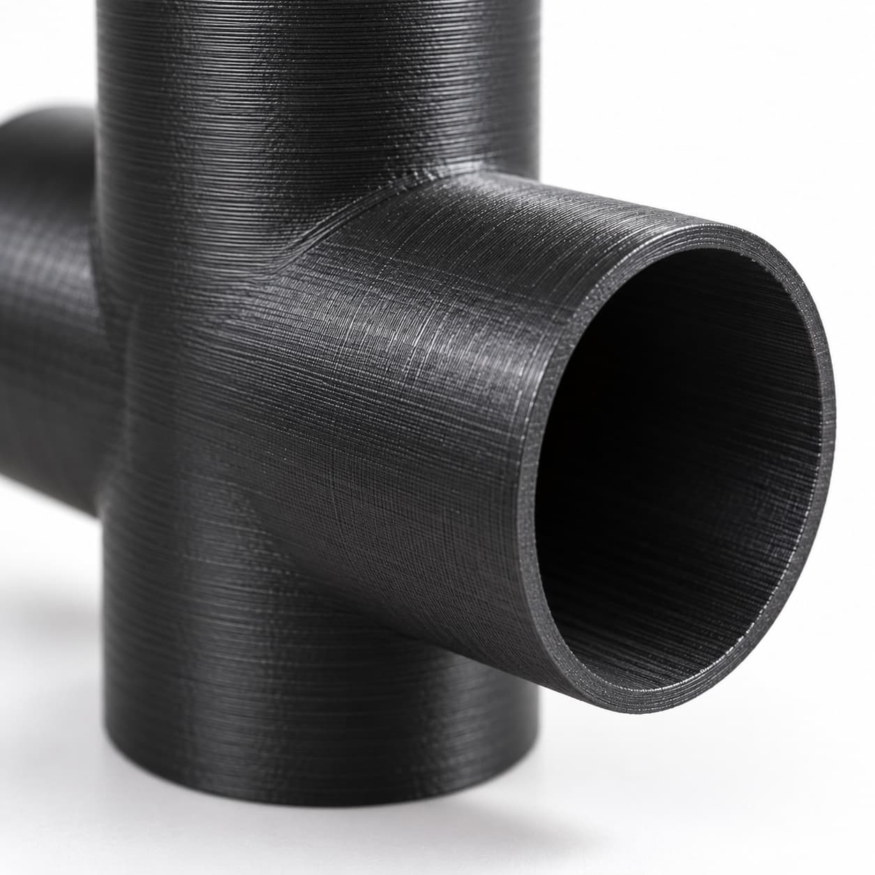 3-1/2 inch Cross Fitting - 3D Printed Dust Collection Fitting, close view of the printed surface