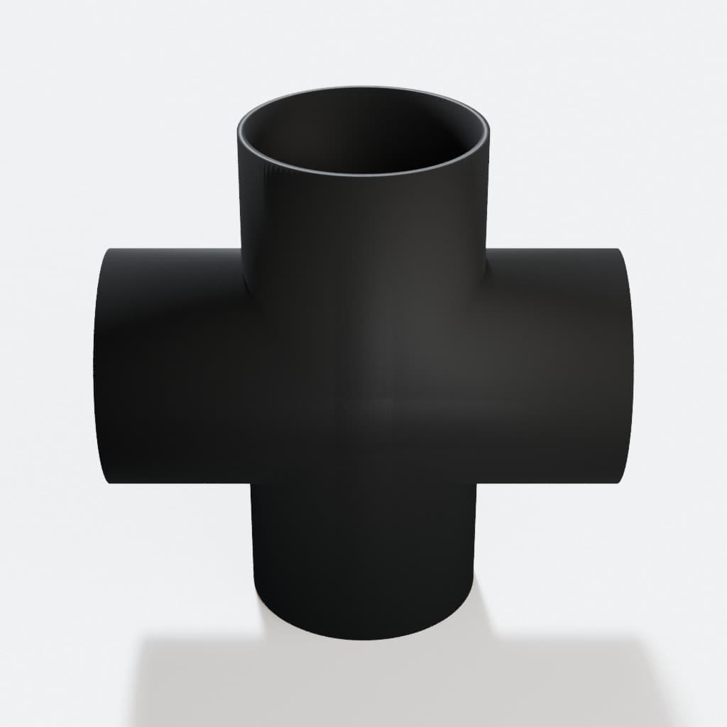 3 inch Cross Fitting - 3D Printed Dust Collection Fitting, product render in Black