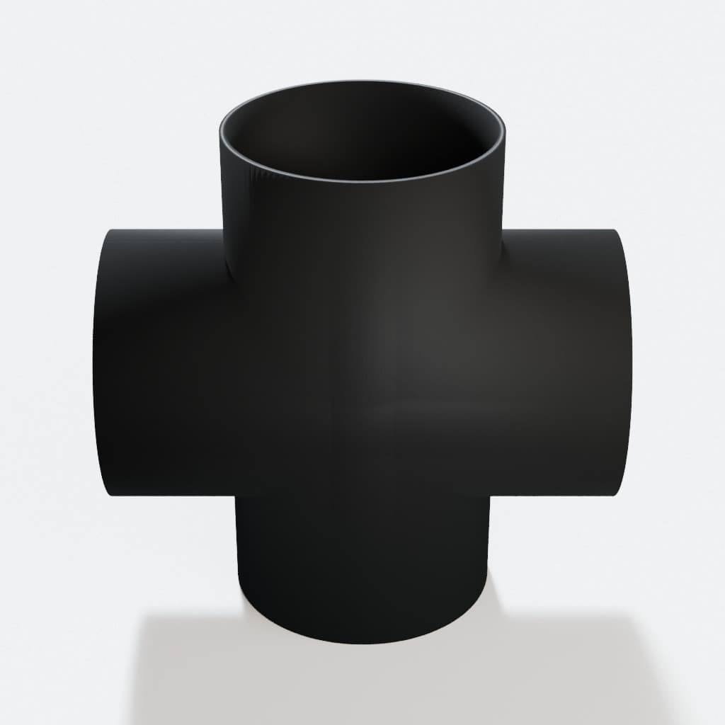 4 inch Cross Fitting - 3D Printed Dust Collection Fitting, product render in Black