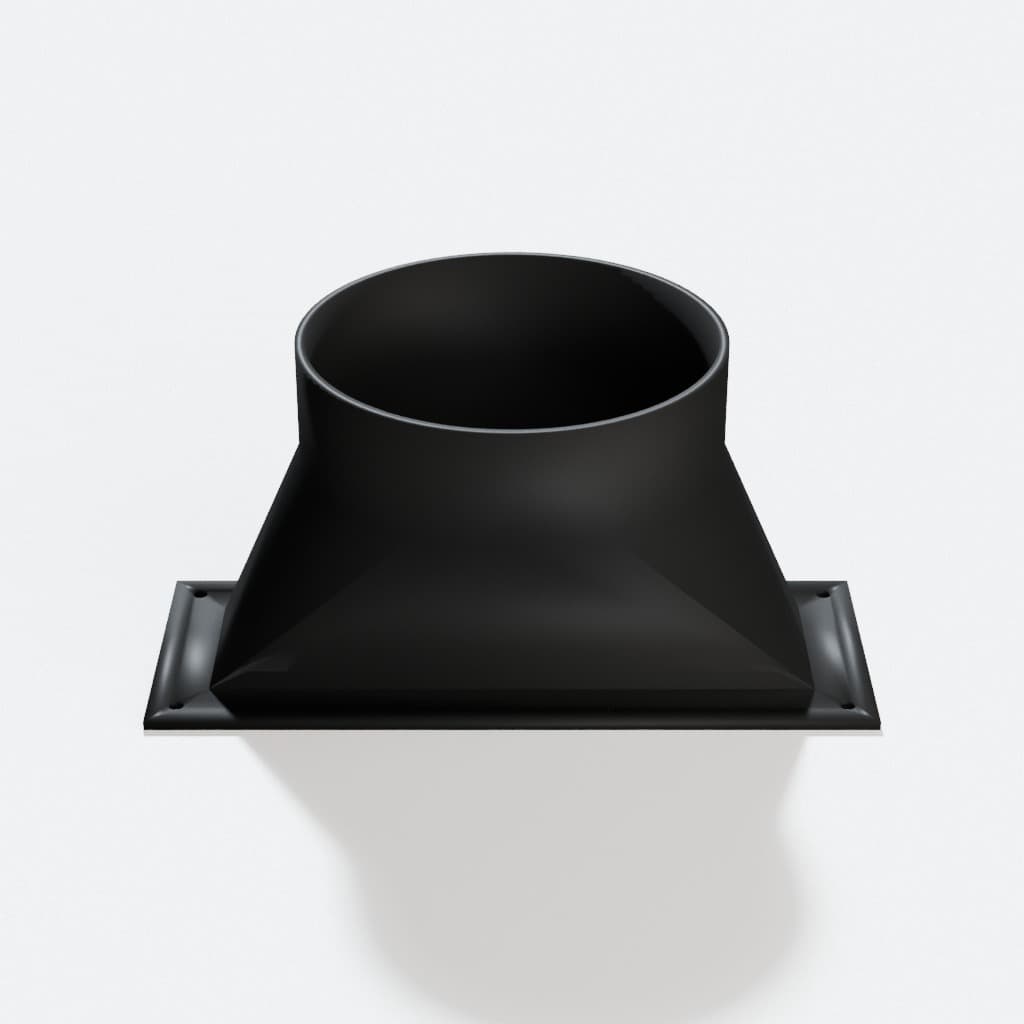 Baseboard Floor Sweep with 4 inch Duct Connection, product render in Black