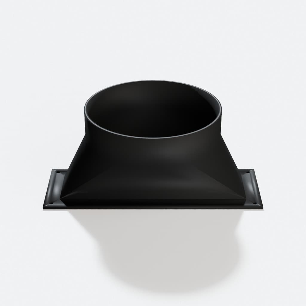 Baseboard Floor Sweep with 5 inch Duct Connection, product render in Black