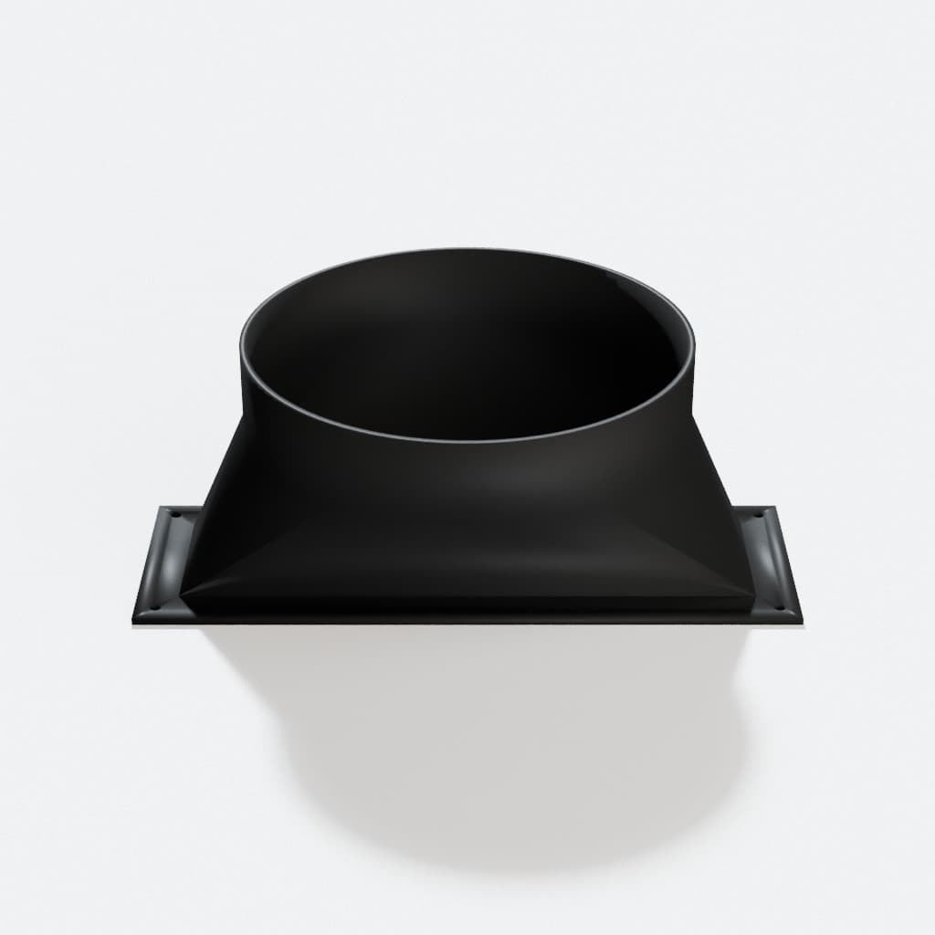 Baseboard Floor Sweep with 6 inch Duct Connection, product render in Black