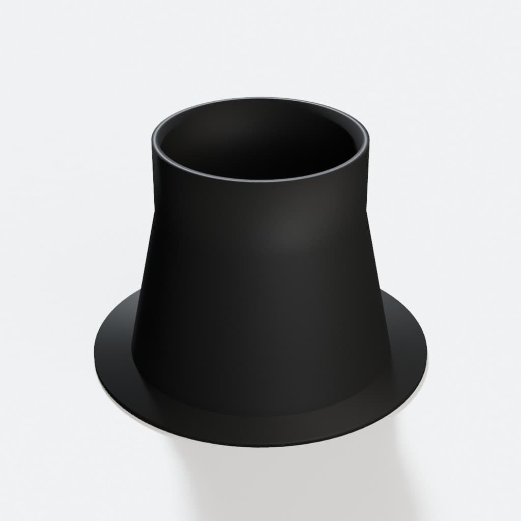Wall Mount Floor Sweep with 3 inch Duct Connection, product render in Black