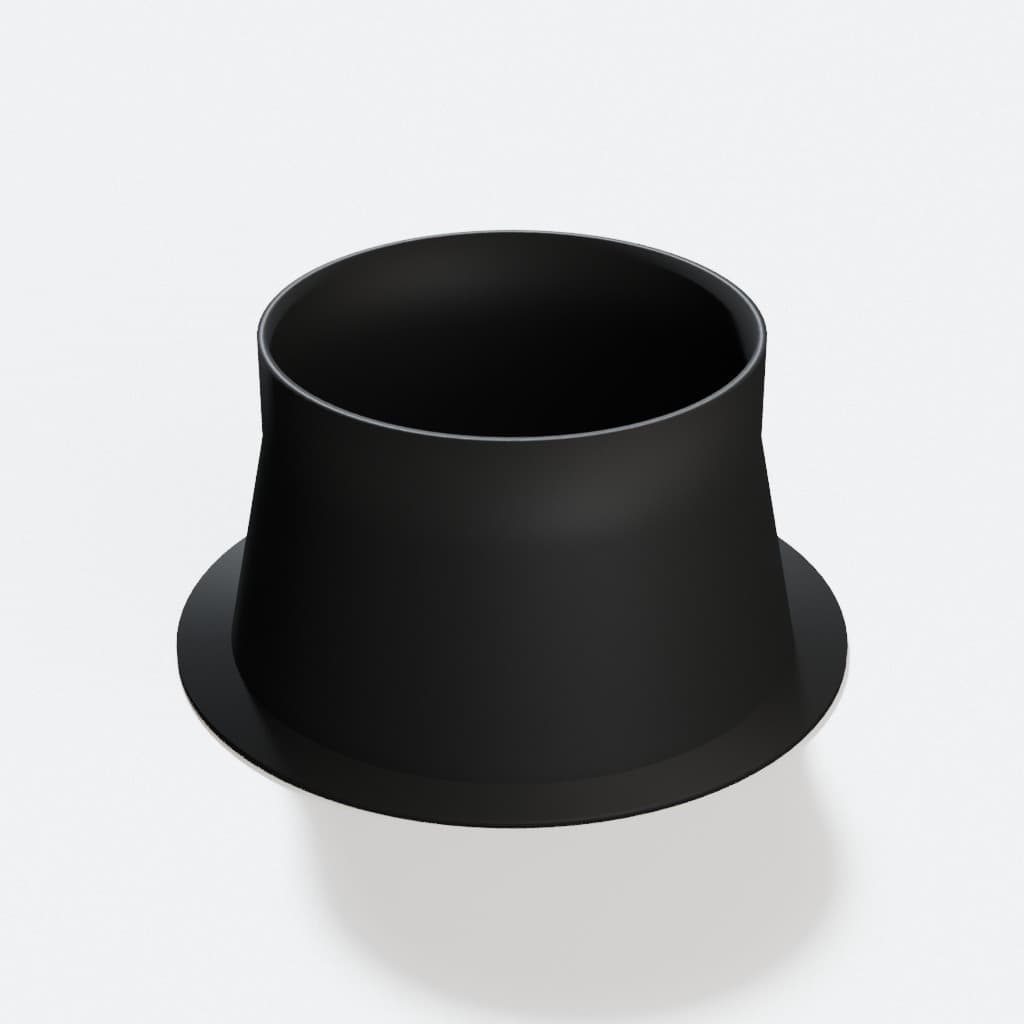 Wall Mount Floor Sweep with 5 inch Duct Connection, product render in Black