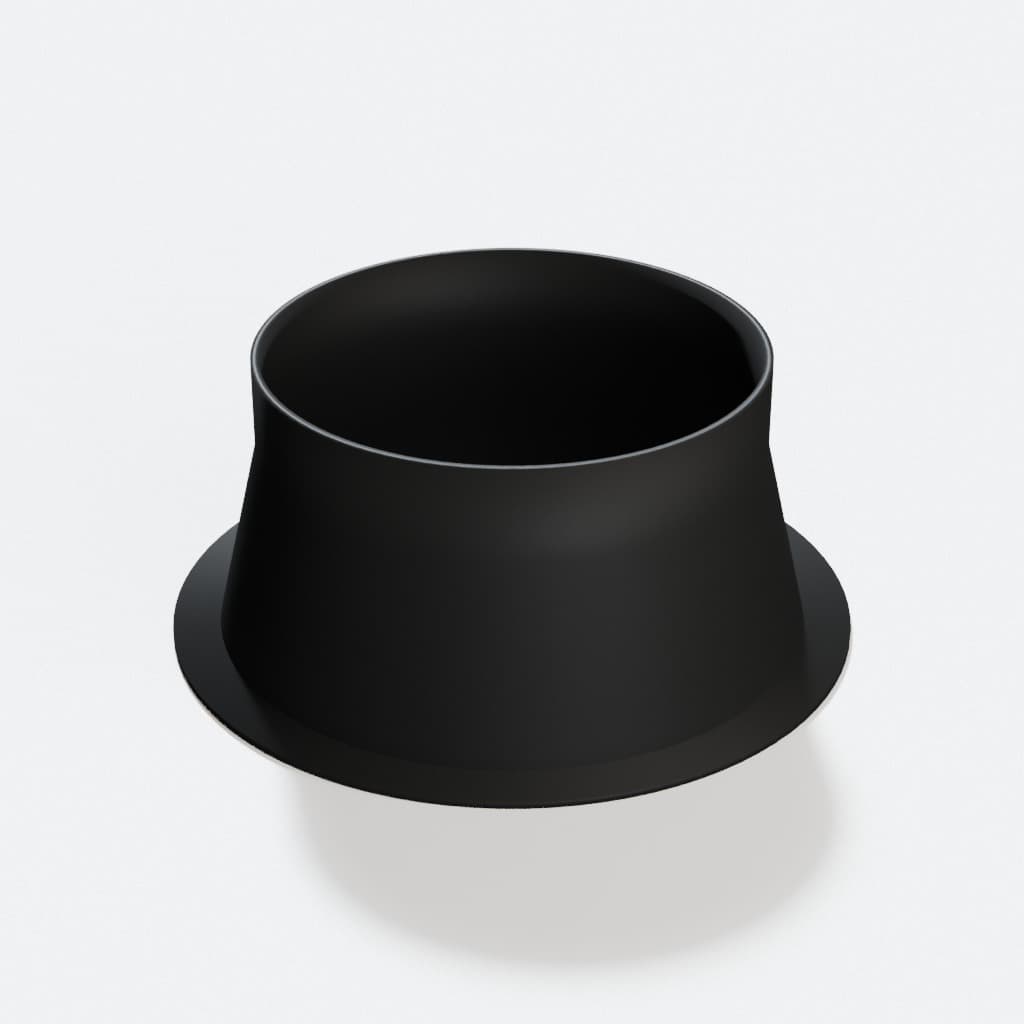 Wall Mount Floor Sweep with 6 inch Duct Connection, product render in Black