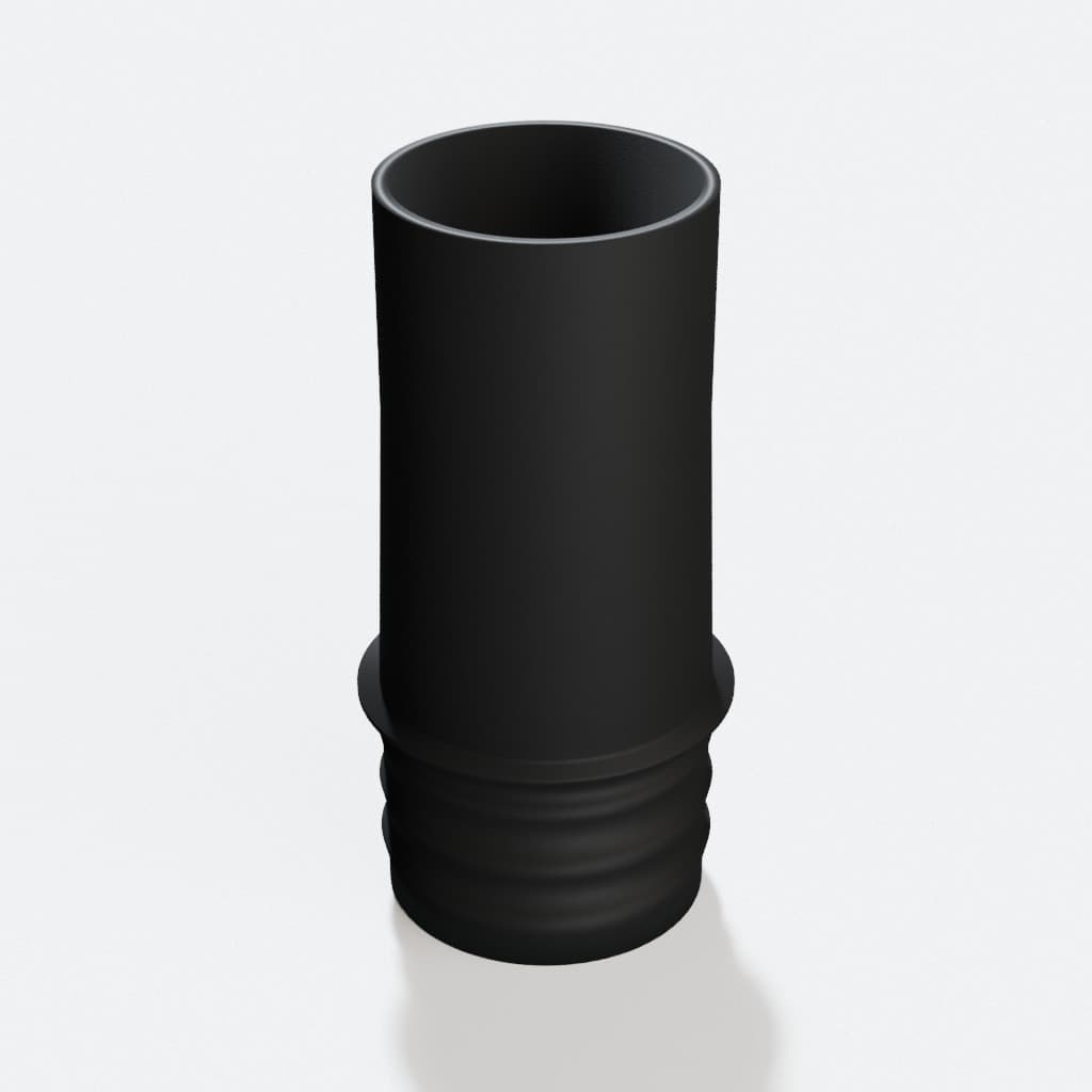 1-1/2 inch Corrugated Hose to 1-1/2 inch Smooth Duct Adapter, product render in Black